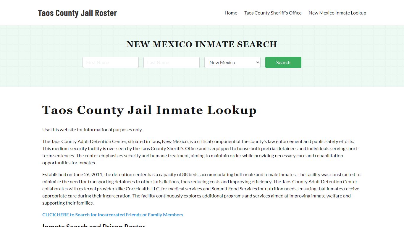 Taos County Jail Roster Lookup, NM, Inmate Search