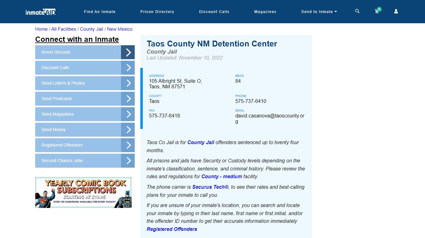 Taos County NM Detention Center - Inmate Locator